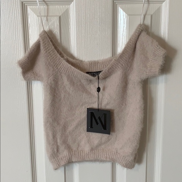 NWT Meshki Soft Pink Fuzzy Off Shoulder Crop Top
